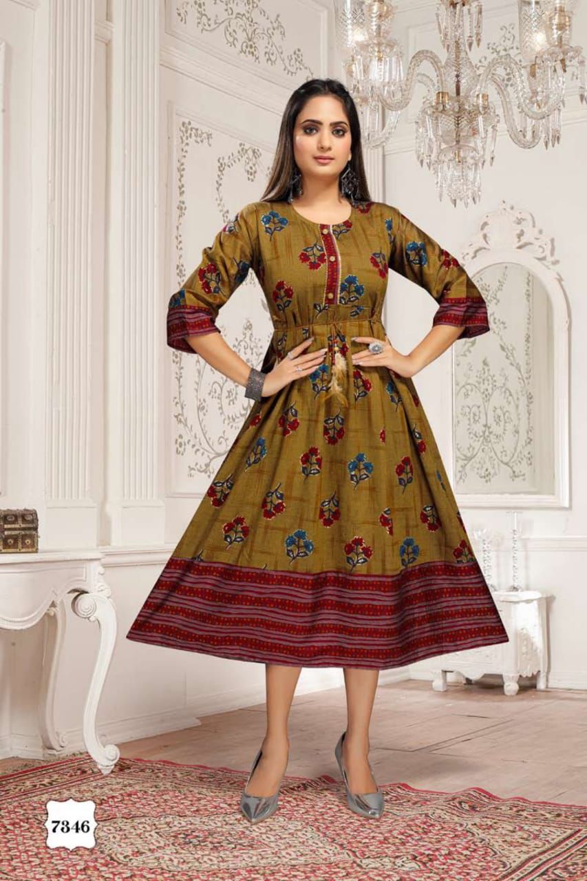 Jhui 7346 LAtest Designer Ethnic Wear Rayon Designer Kurti Collection